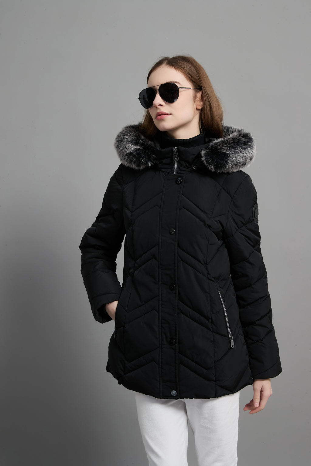 Clarice Ladies Fur Hood Insulated Jacket Black