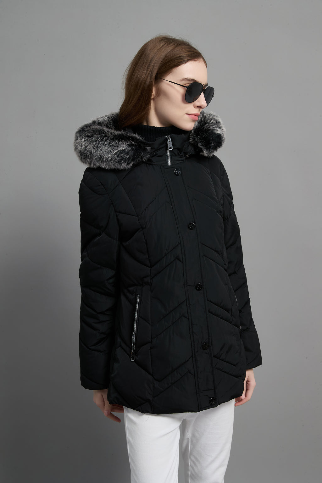 Clarice Ladies Fur Hood Insulated Jacket Black