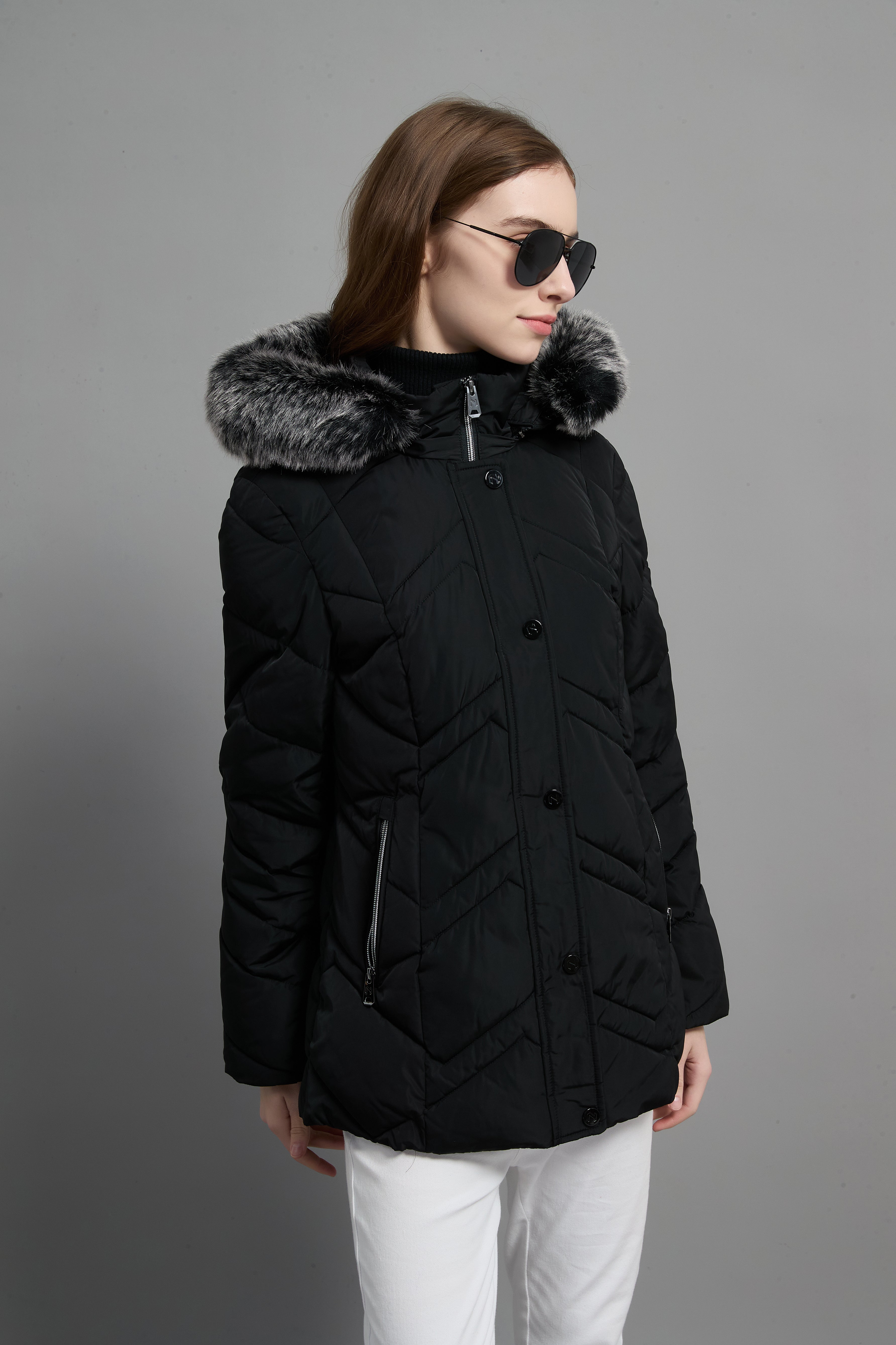 Clarice Ladies Fur Hood Insulated Jacket Black