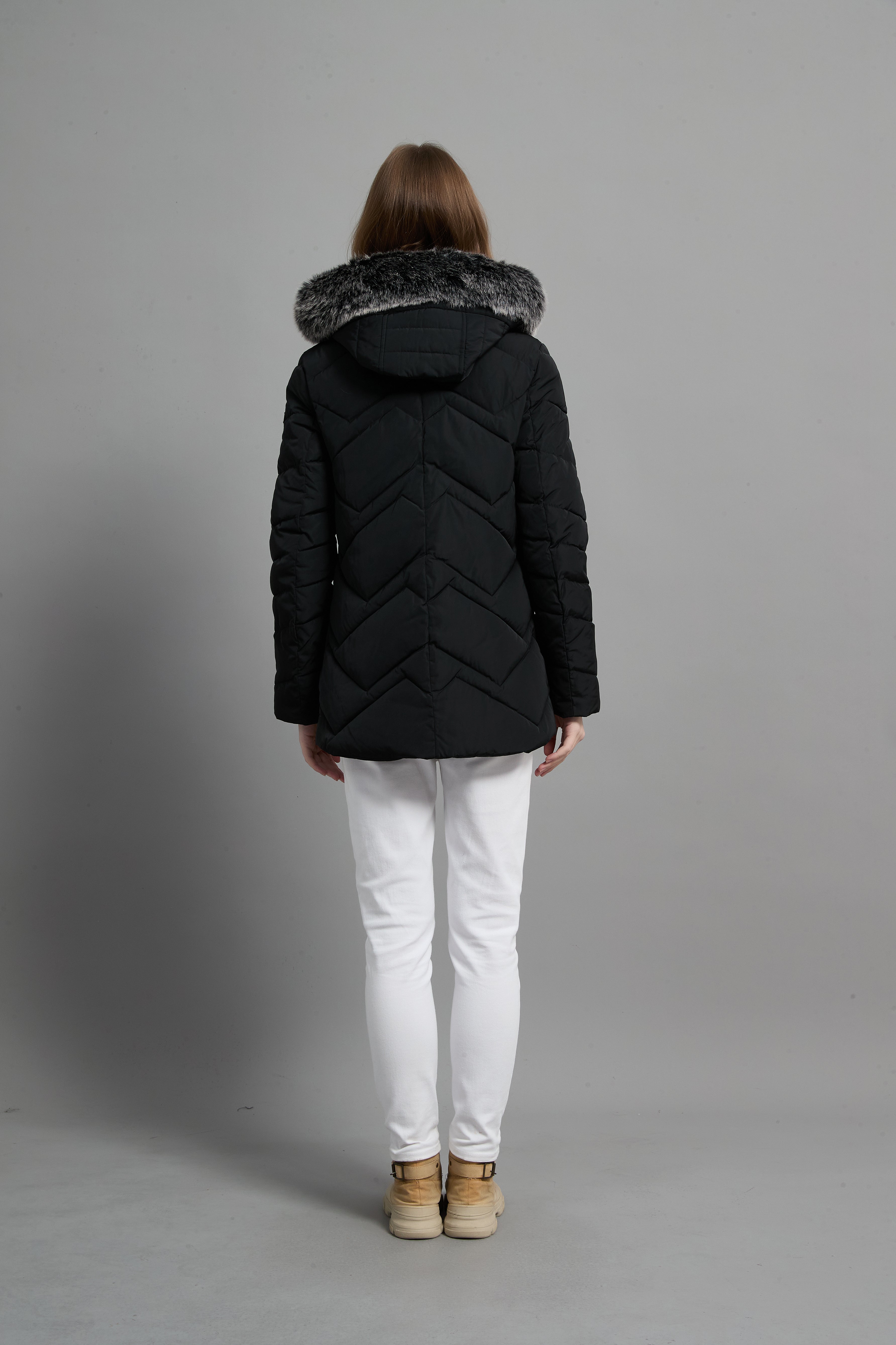 Clarice Ladies Fur Hood Insulated Jacket Black