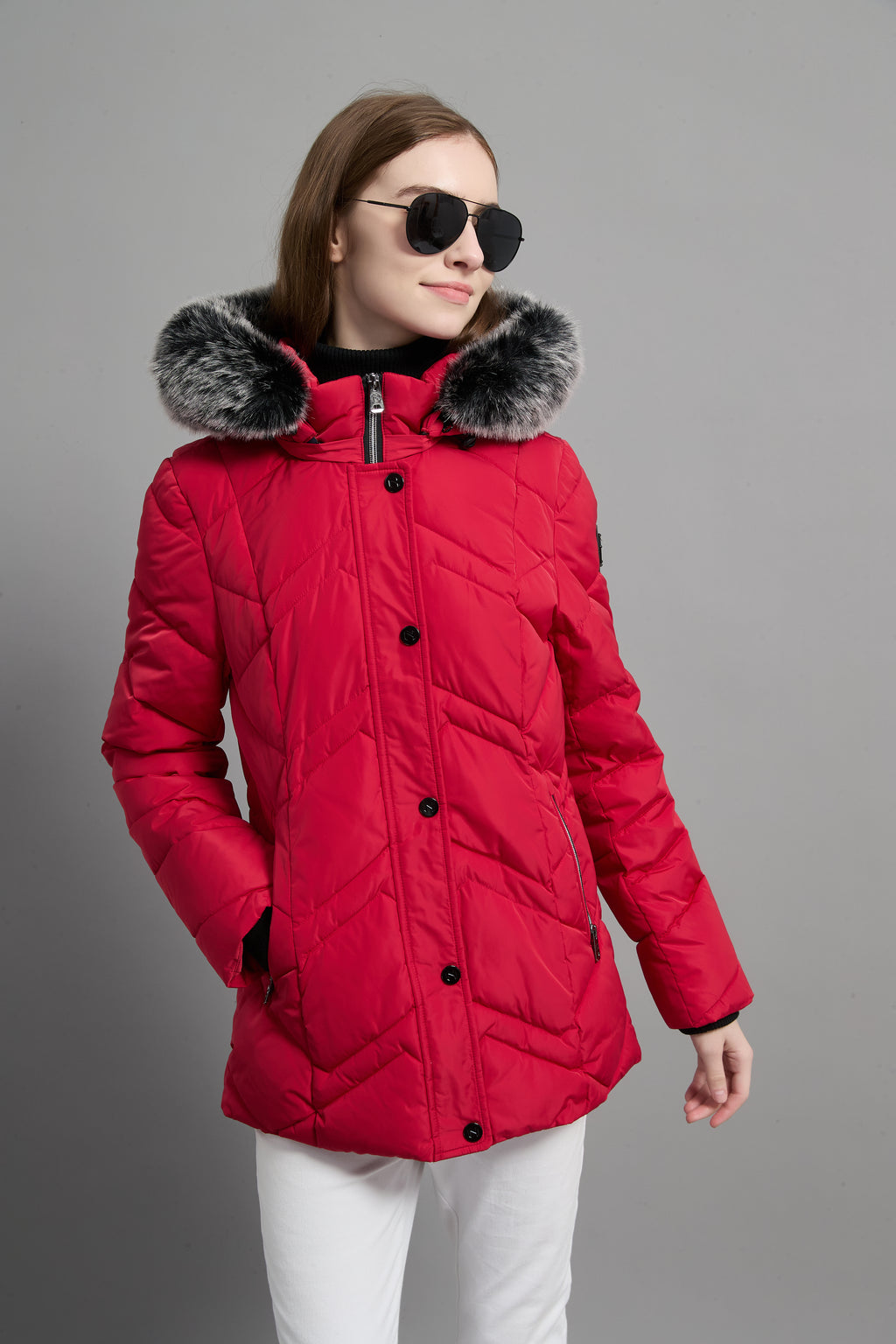 Clarice Ladies Fur Hood Insulated Jacket Red