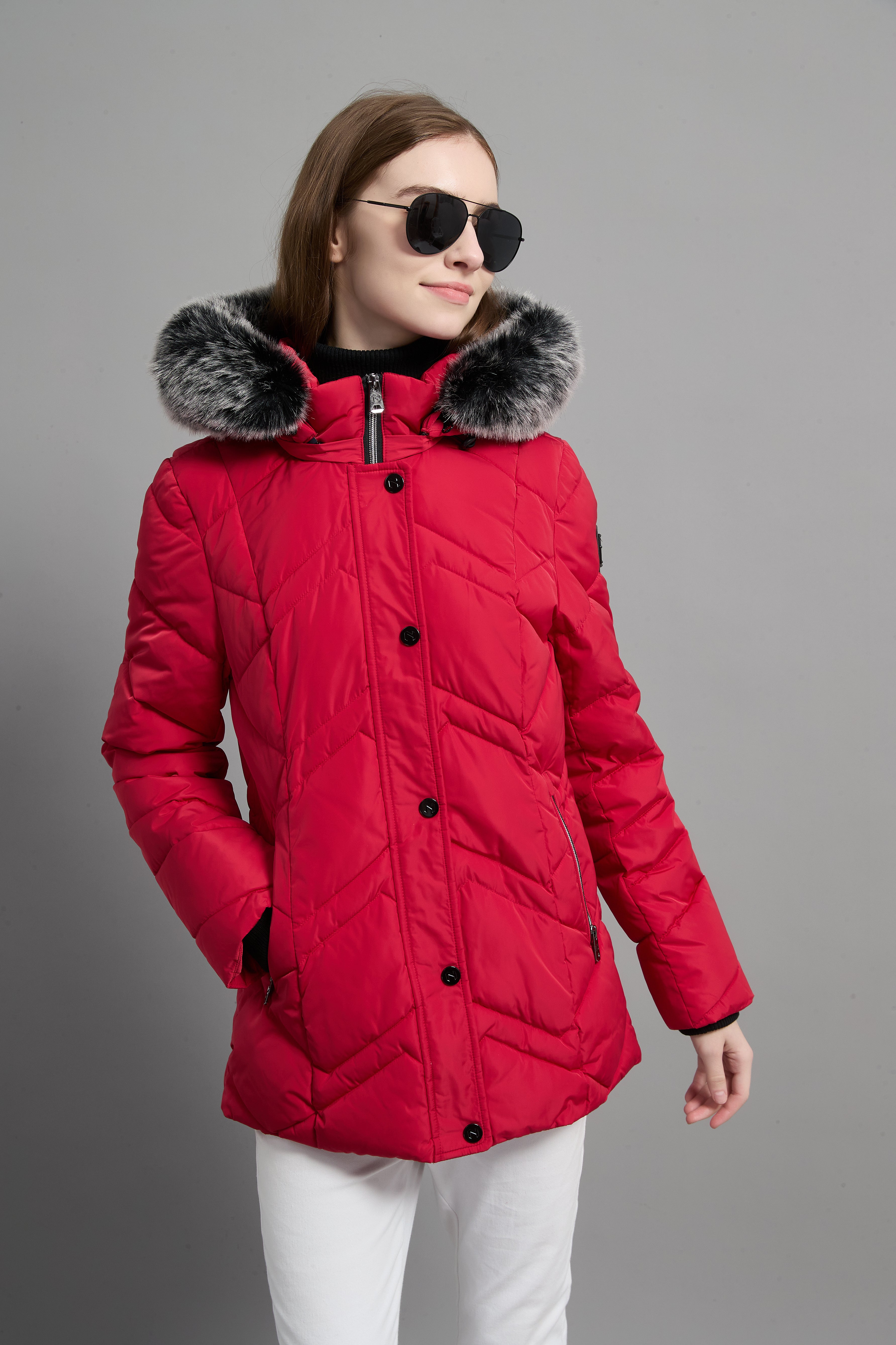 Clarice Ladies Fur Hood Insulated Jacket Red
