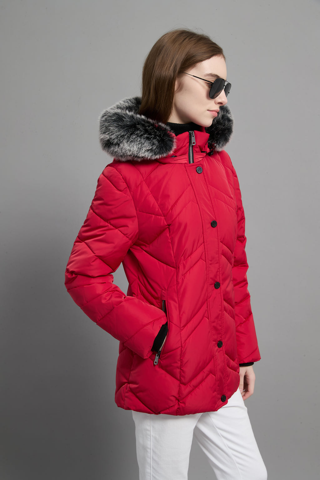 Clarice Ladies Fur Hood Insulated Jacket Red