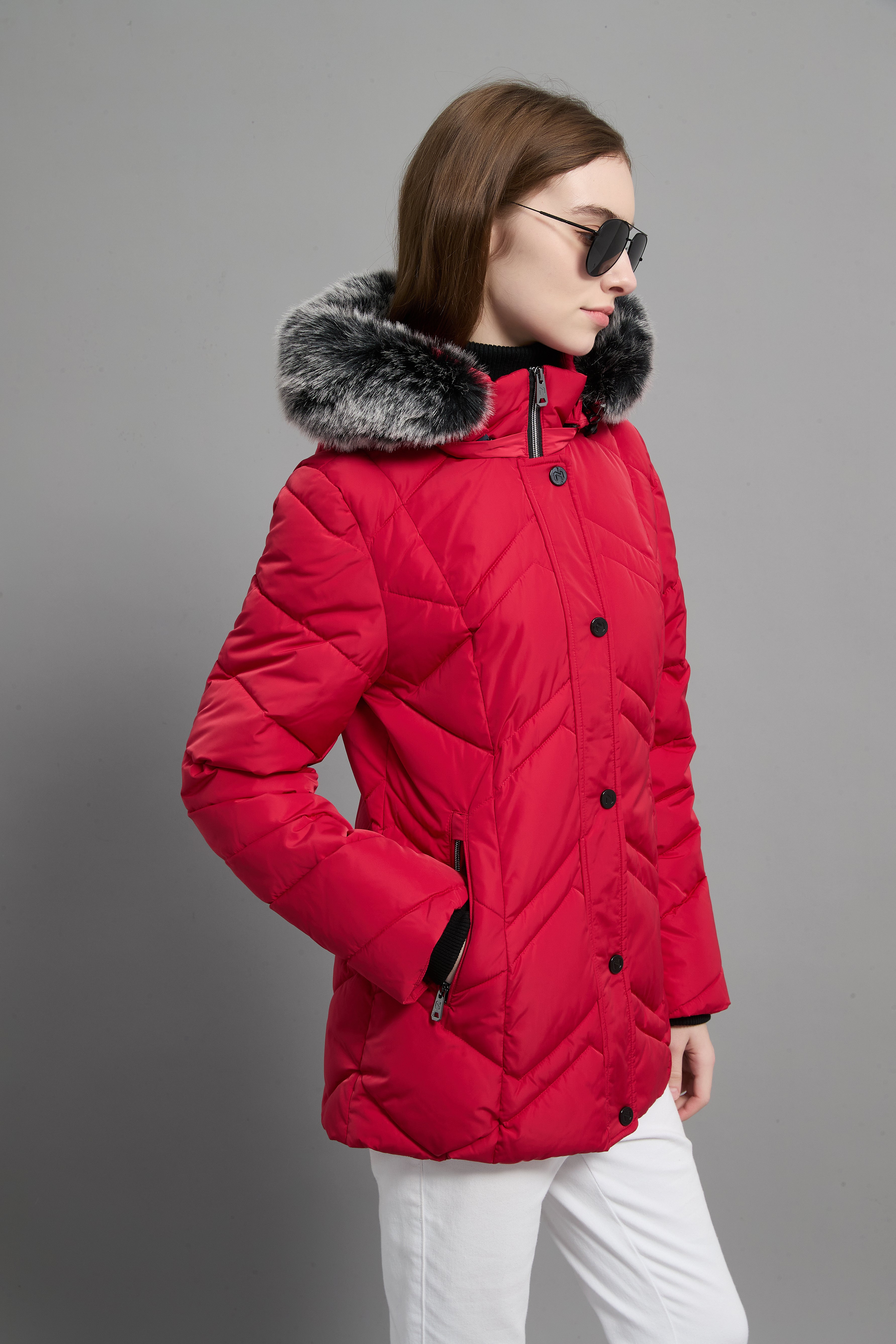 Clarice Ladies Fur Hood Insulated Jacket Red