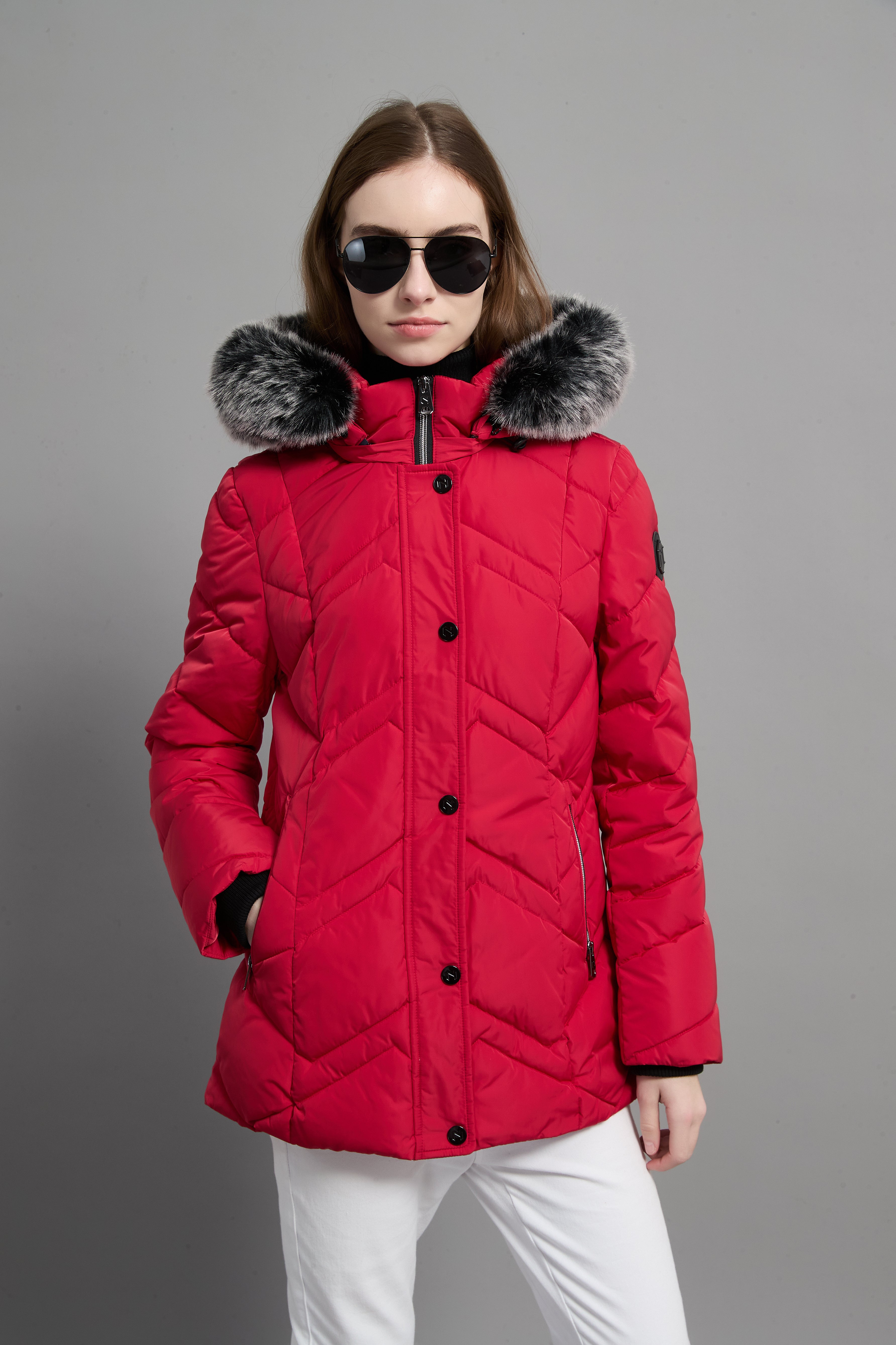 Clarice Ladies Fur Hood Insulated Jacket Red