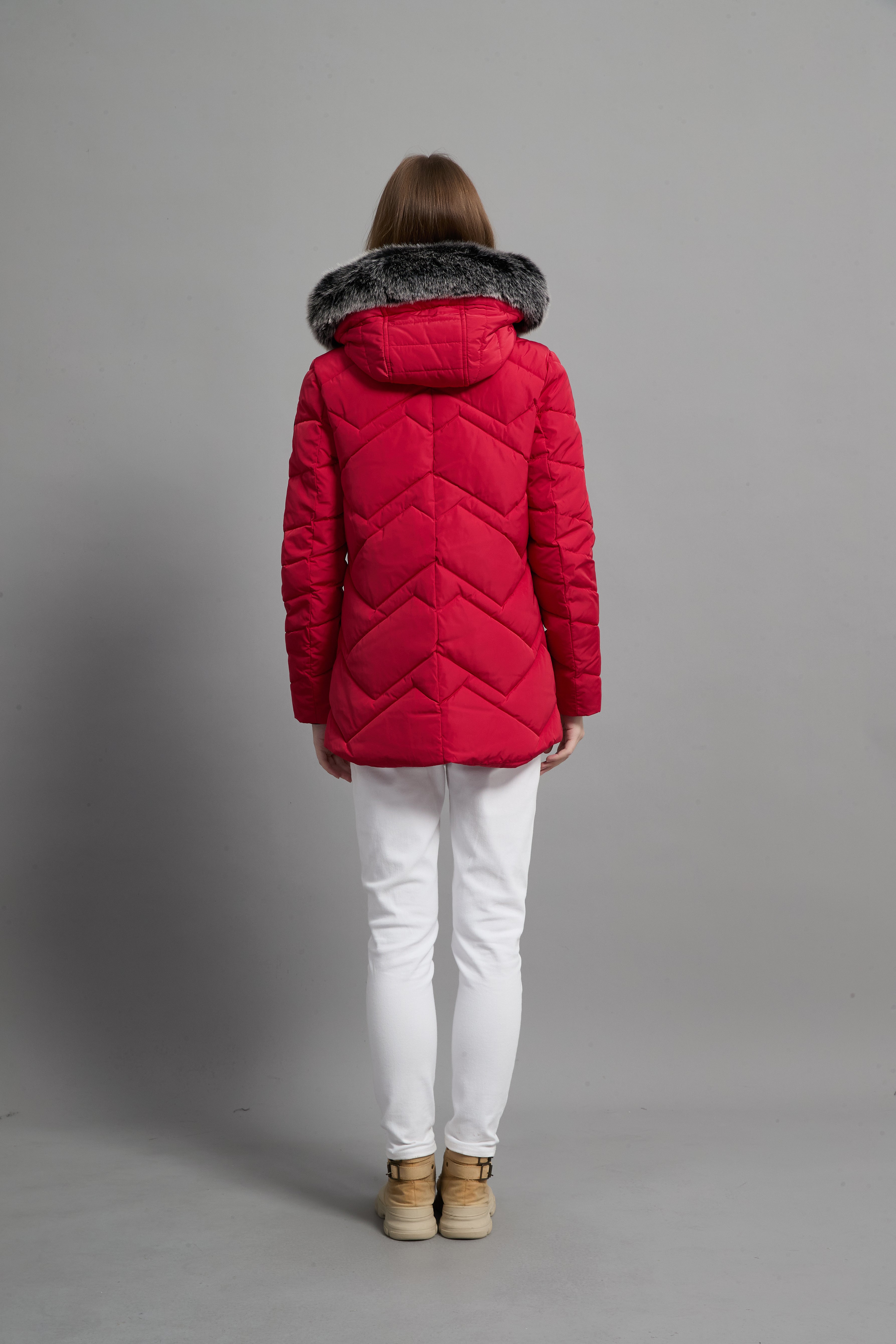 Clarice Ladies Fur Hood Insulated Jacket Red