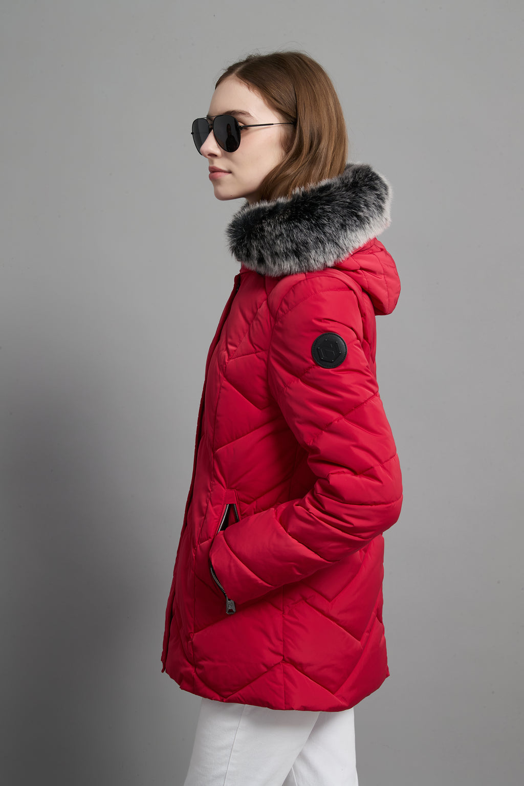 Clarice Ladies Fur Hood Insulated Jacket Red