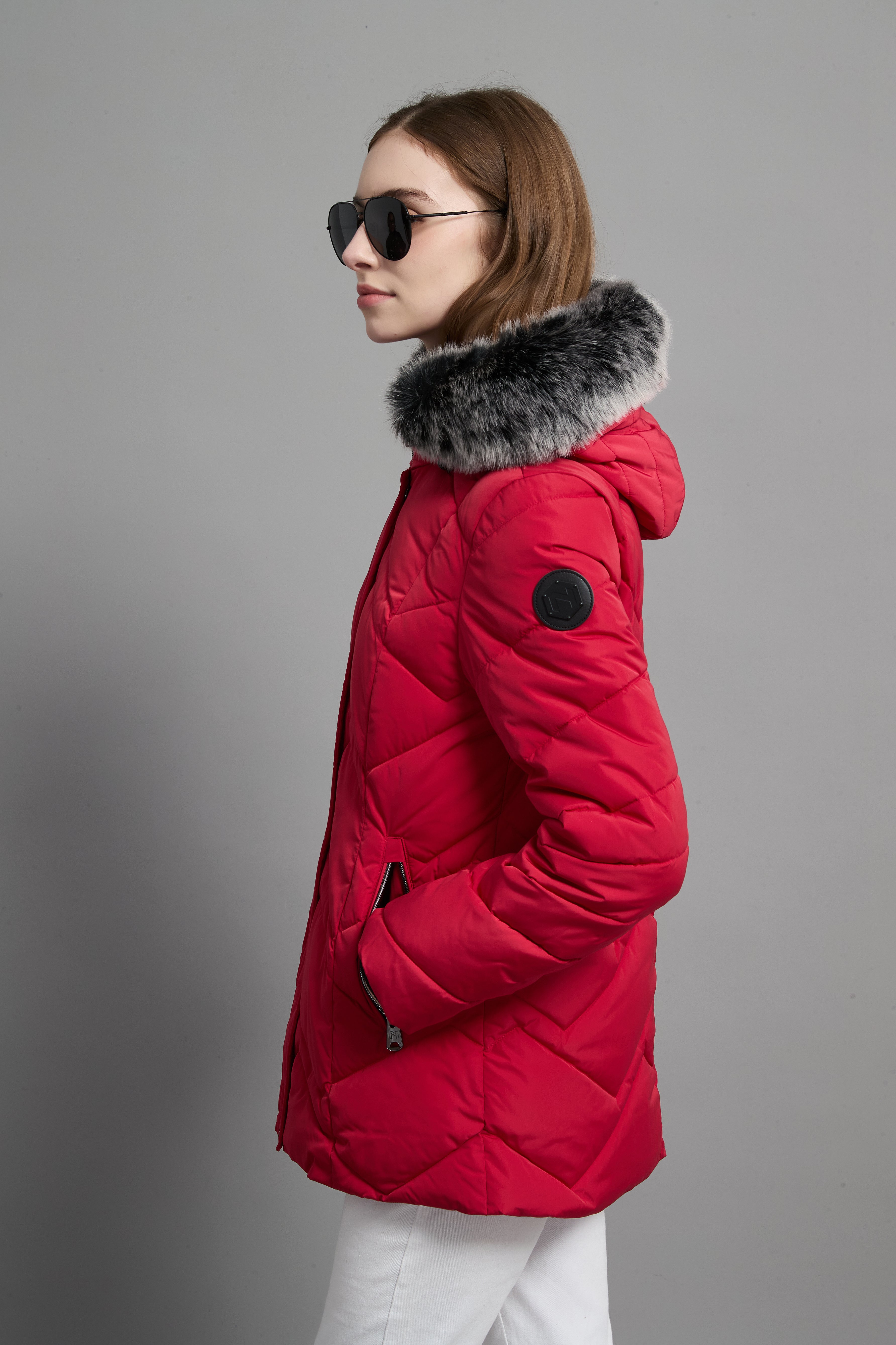 Clarice Ladies Fur Hood Insulated Jacket Red