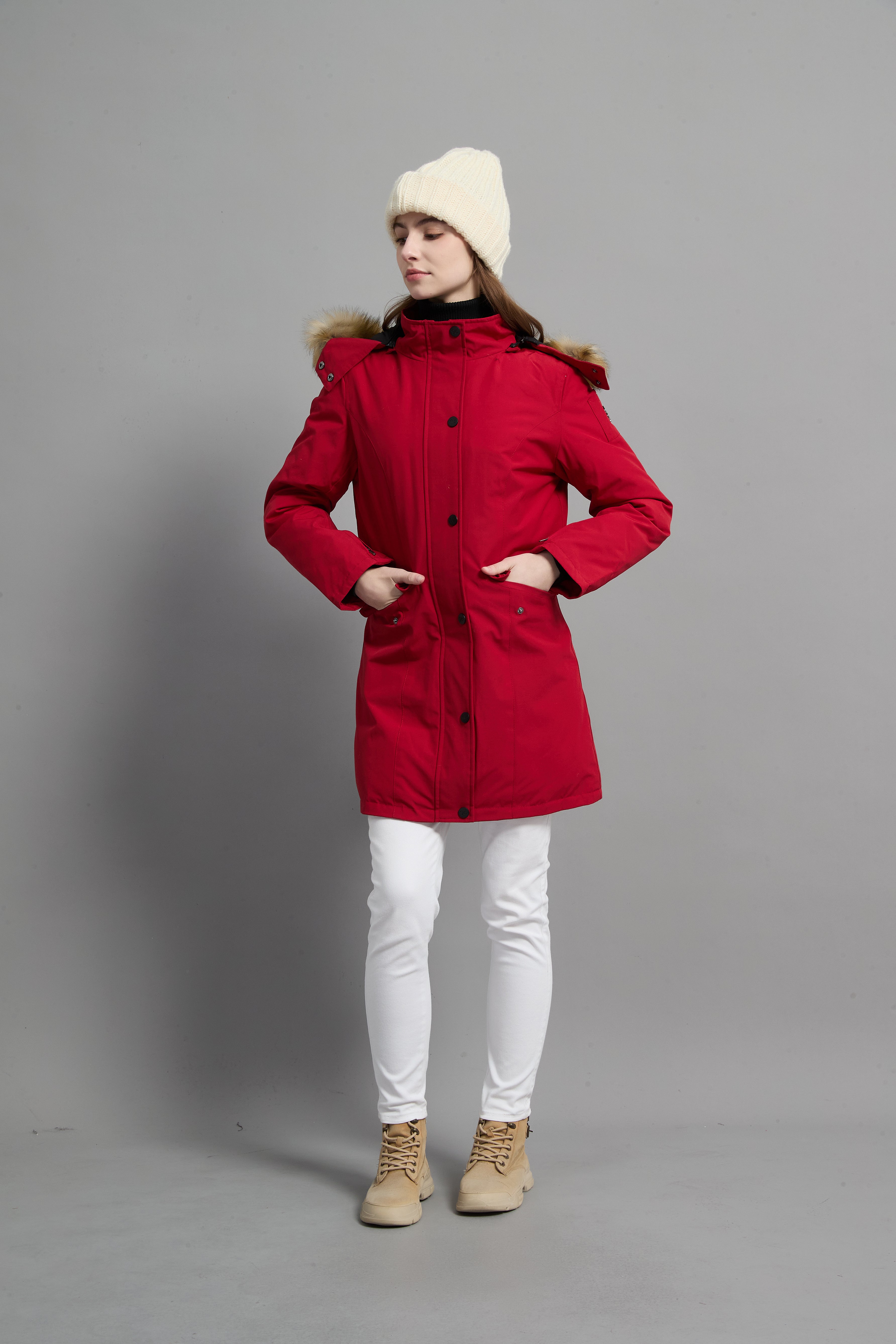 Helena Ladies Winter Down Parka Extreme Cold Protection Red