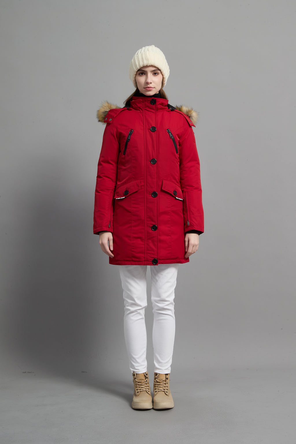 Carolina Ladies Winter Down Parka Extreme Cold Protection Red