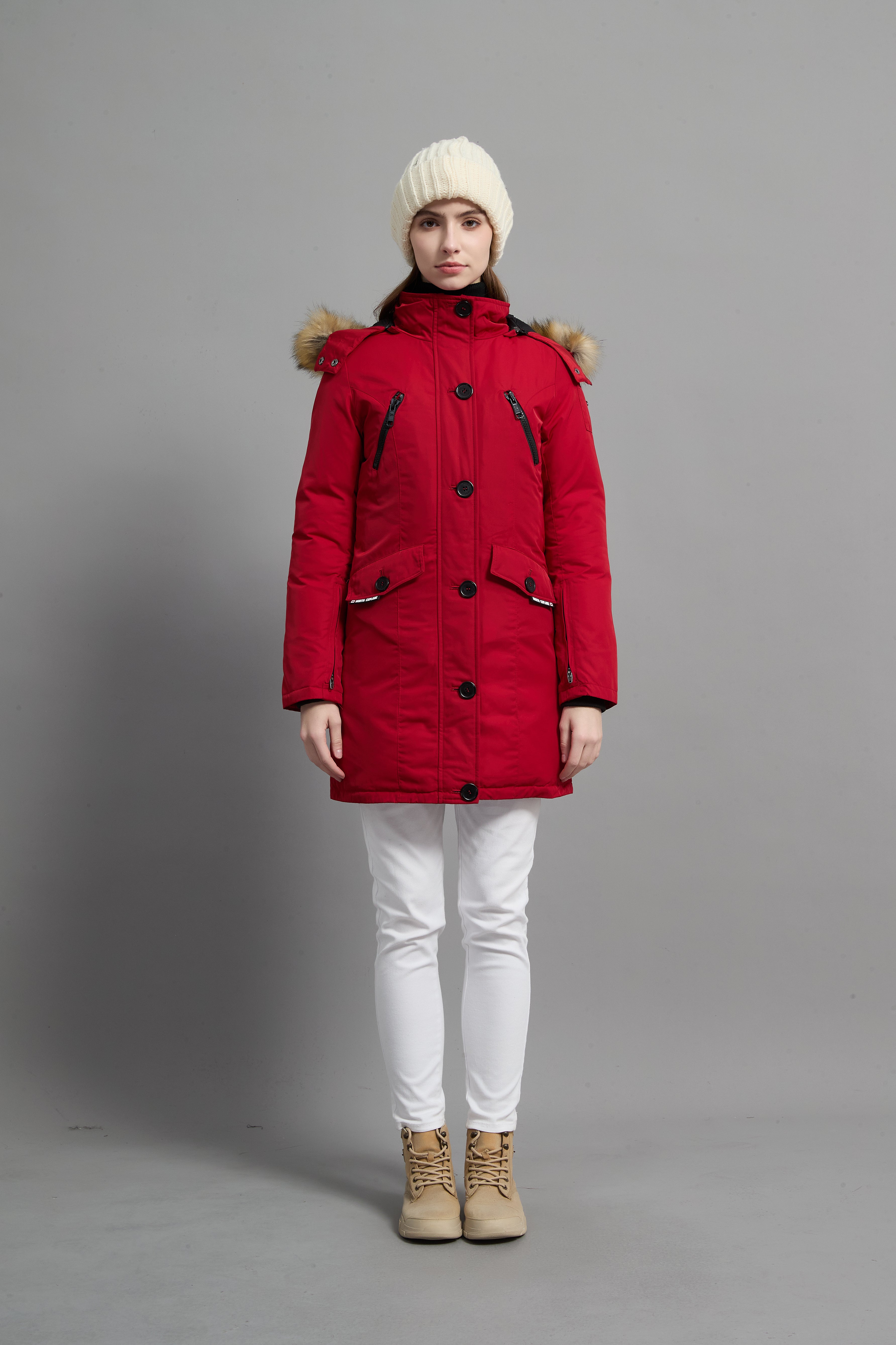Carolina Ladies Winter Down Parka Extreme Cold Protection Red