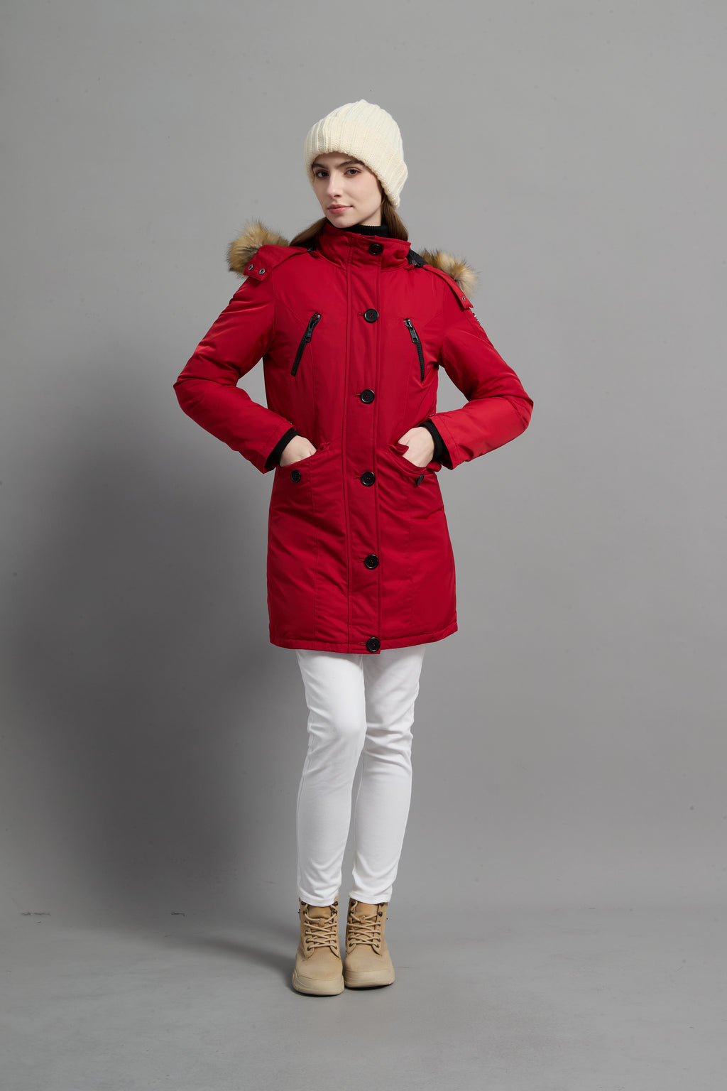 Carolina Ladies Winter Down Parka Extreme Cold Protection Red
