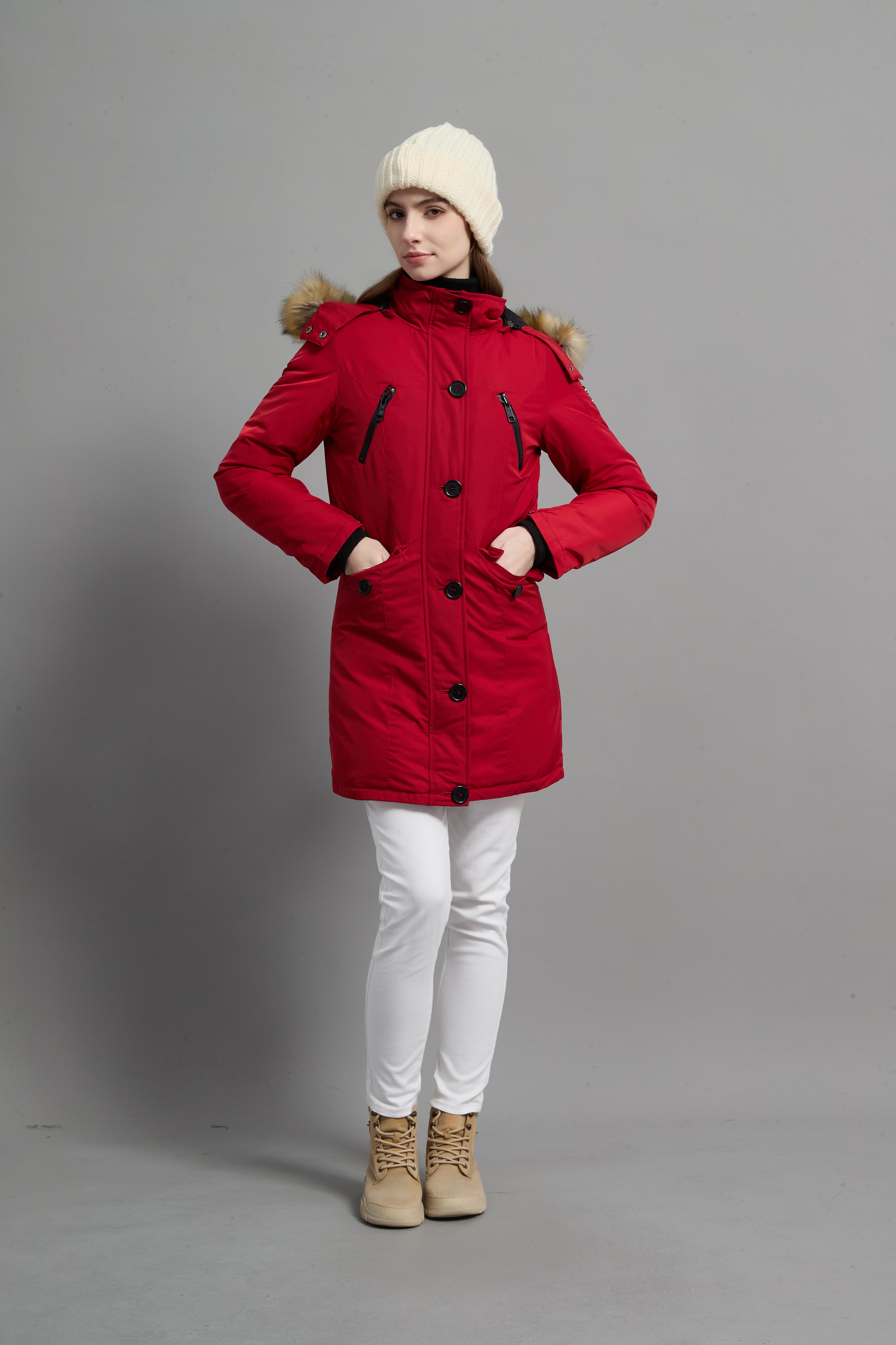 Carolina Ladies Winter Down Parka Extreme Cold Protection Red