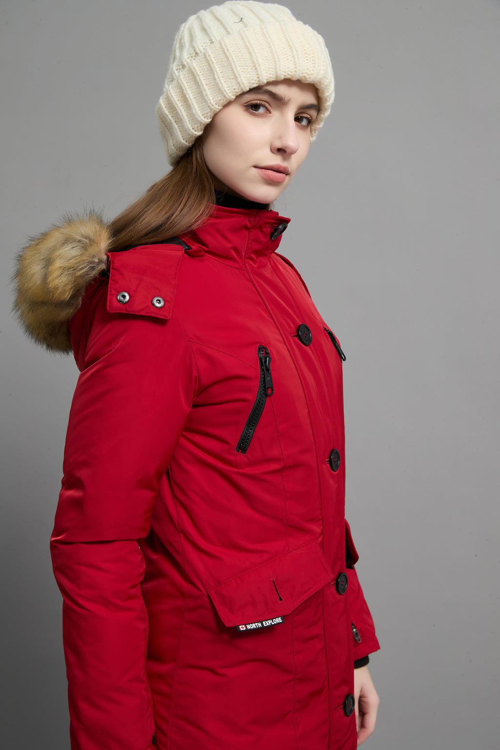 Carolina Ladies Winter Down Parka Extreme Cold Protection Red