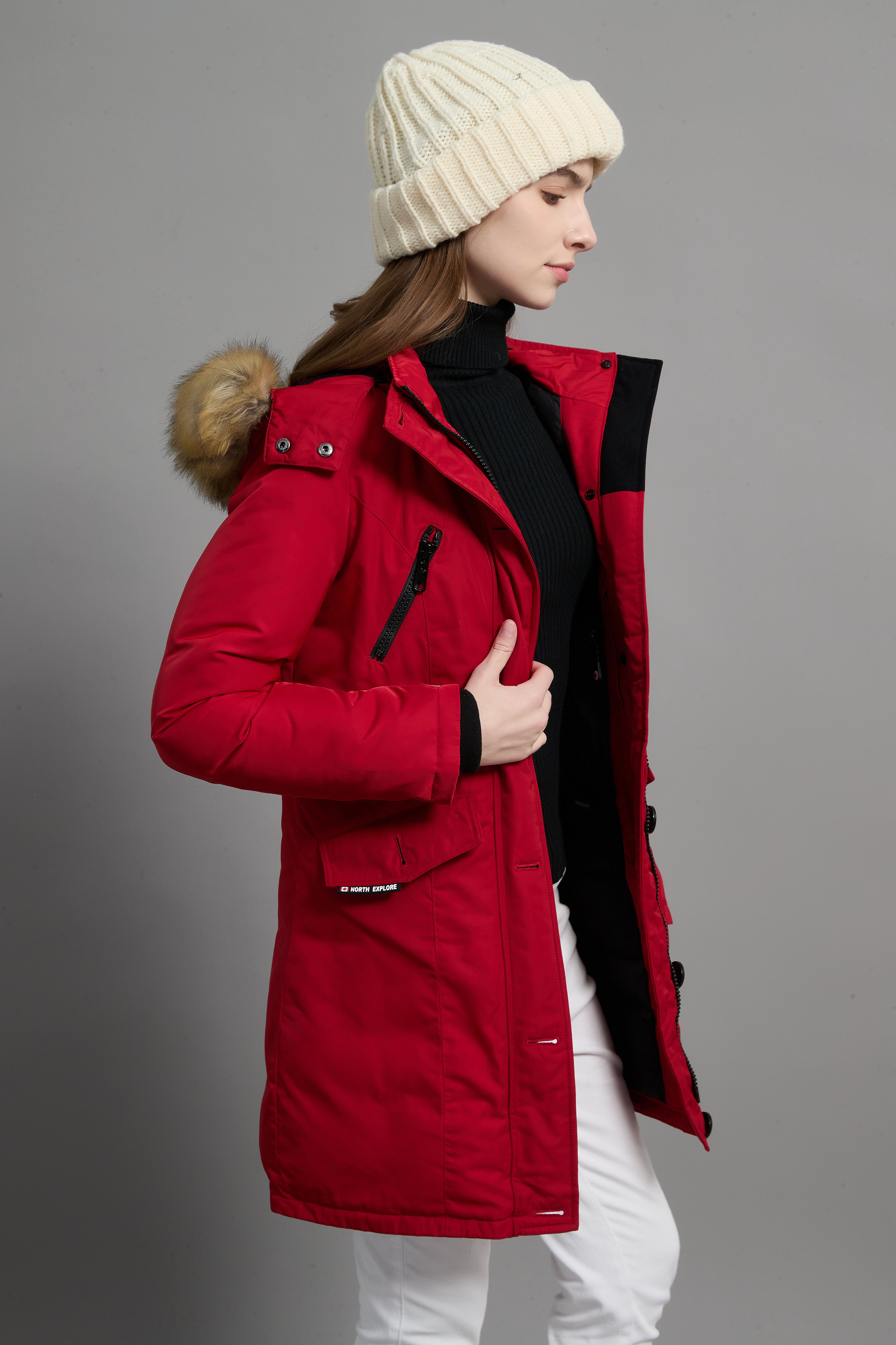 Carolina Ladies Winter Down Parka Extreme Cold Protection Red
