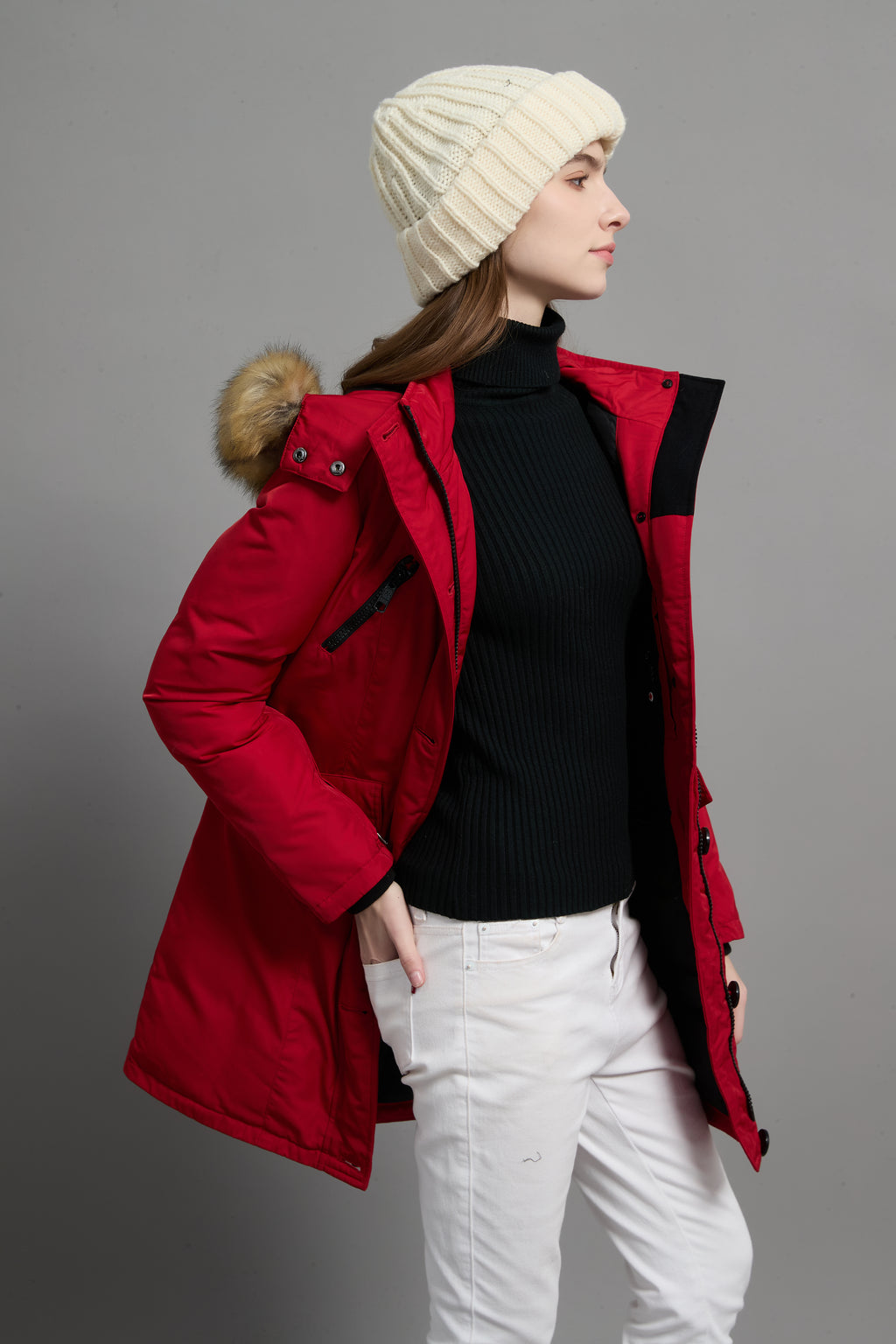 Carolina Ladies Winter Down Parka Extreme Cold Protection Red