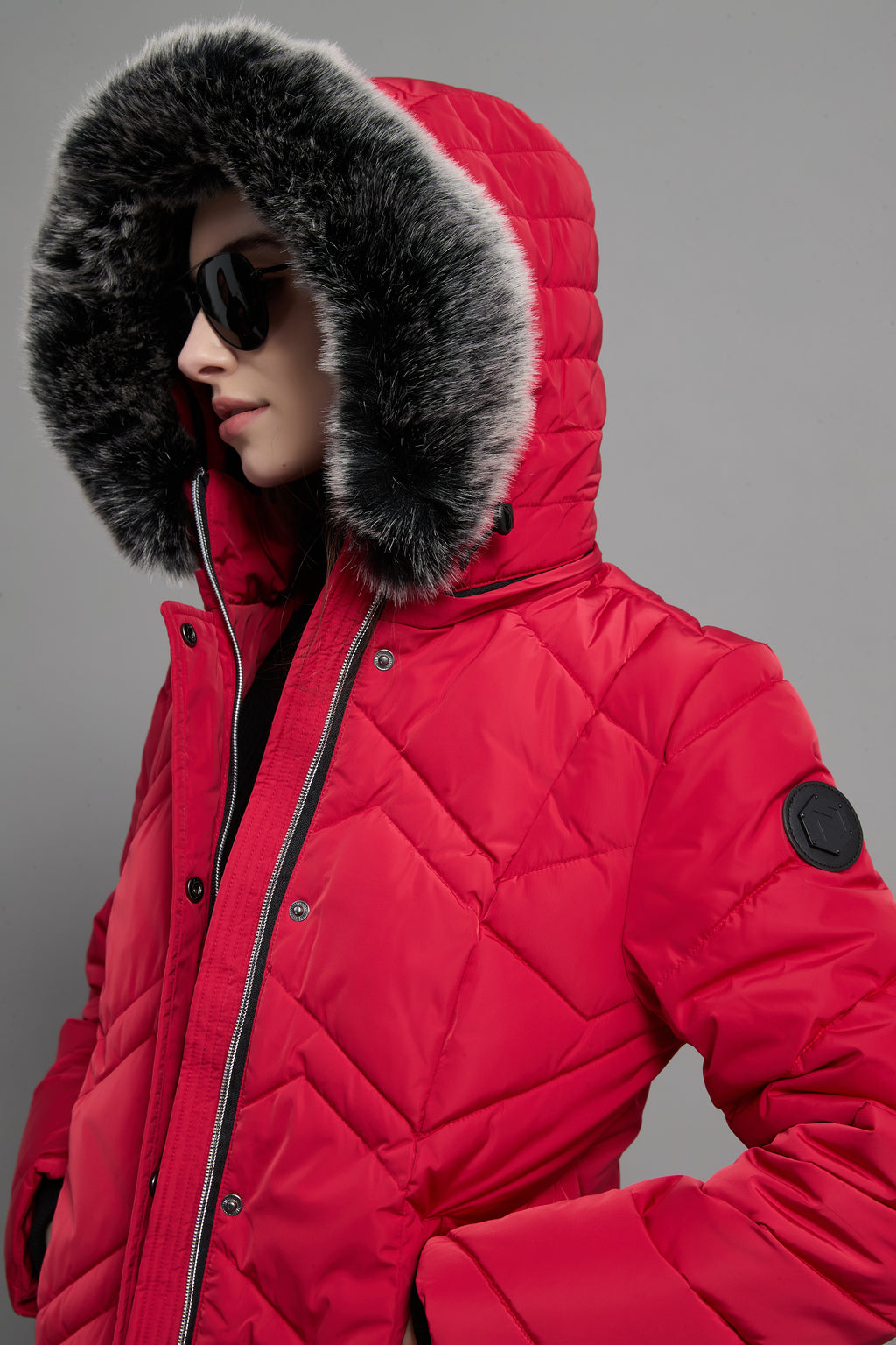 Clarice Ladies Fur Hood Insulated Jacket Red