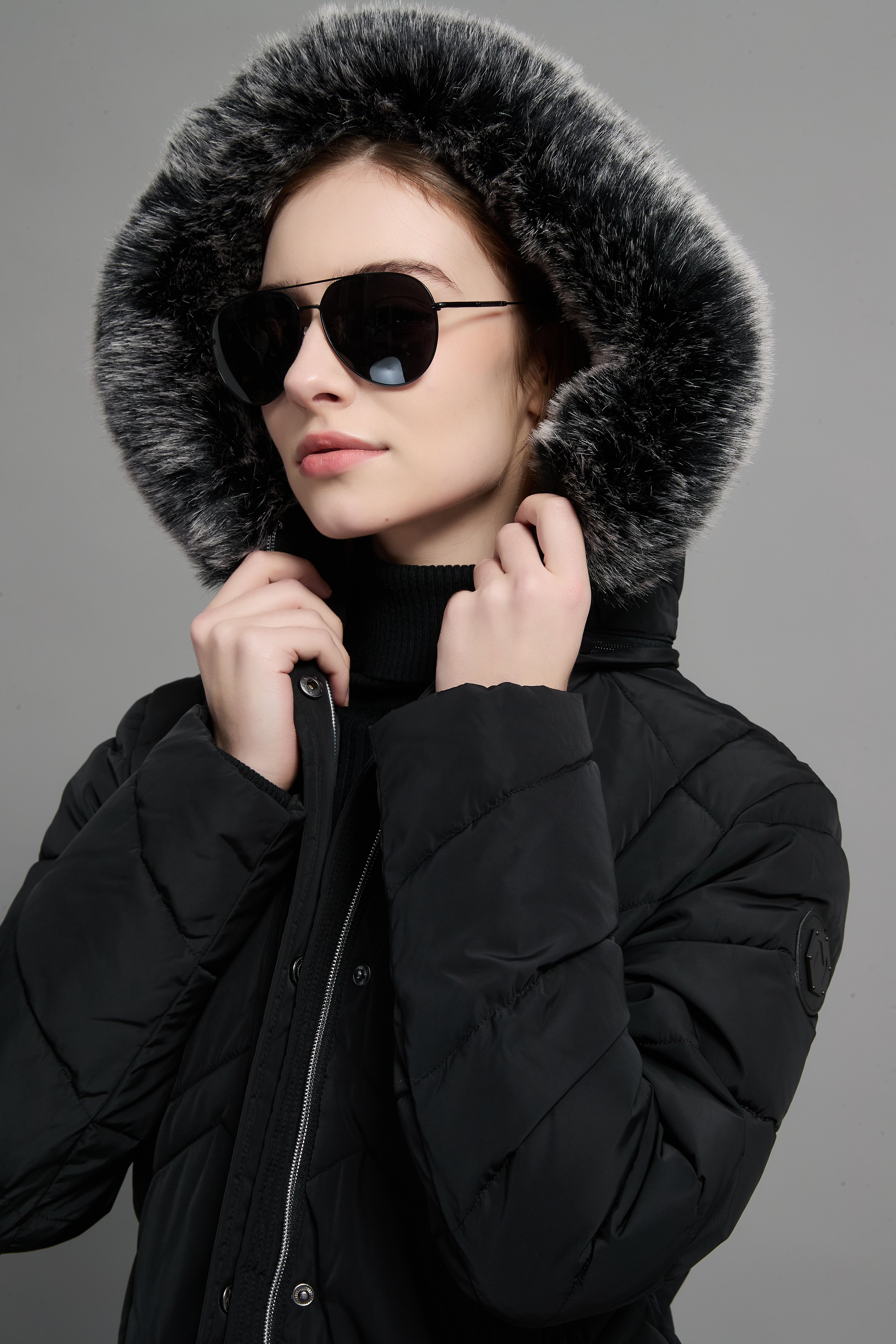 Clarice Ladies Fur Hood Insulated Jacket Black